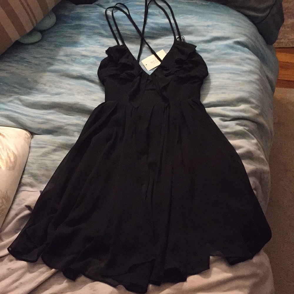 NWT Guess Size 1 Black Ruffled Low Back Dress